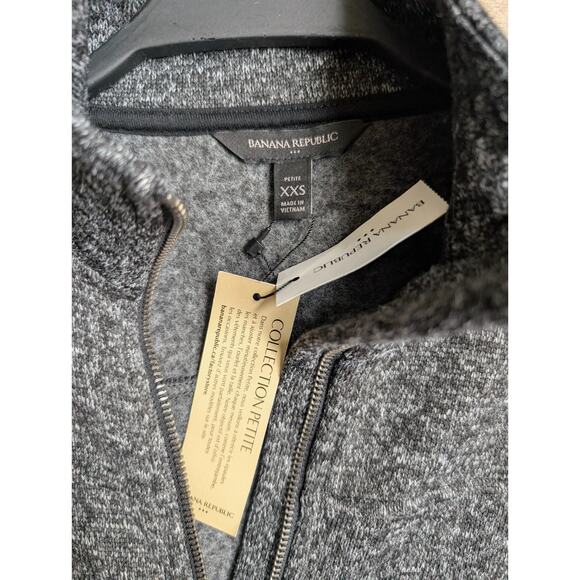 Banana Republic Teddy Coat Women 2XS Petite Black Heather Long Sleeve Zip Up NWT - Picture 3 of 4